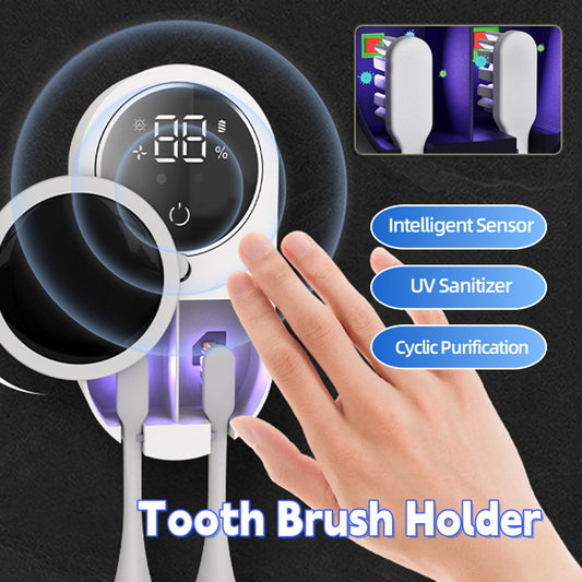 UV-C Sterilizing Toothbrush Holder – Portable Germ-Killing Station with Toothpaste Organizer & Auto-Cleaning Function