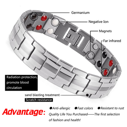 RainSo Magnetic Stainless Steel Bracelet – 4-in-1 Health Care for Men