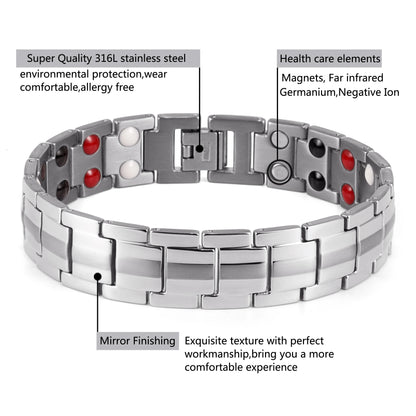 RainSo Magnetic Stainless Steel Bracelet – 4-in-1 Health Care for Men