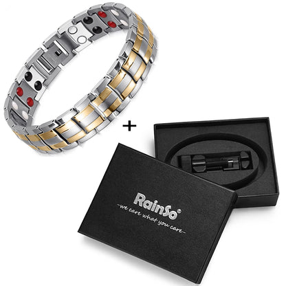 RainSo Magnetic Stainless Steel Bracelet – 4-in-1 Health Care for Men