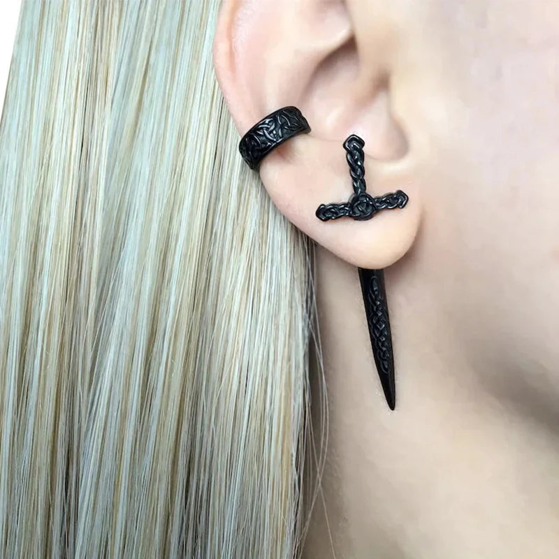 Gothic Sword Dagger Earrings – Punk Style Ear Jacket for Women & Men