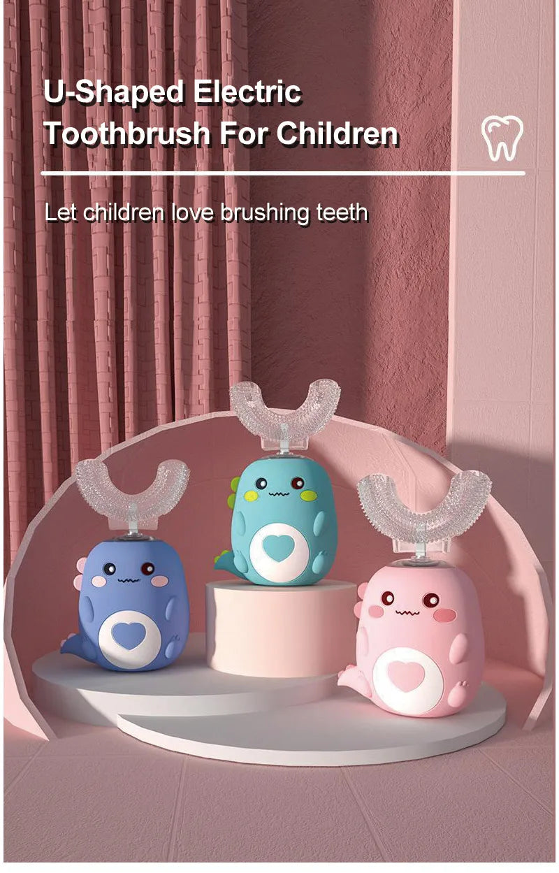 Kids' U-Shaped Smart Toothbrush – 360° Sonic, Rechargeable Silicone Electric Toothbrush for Children