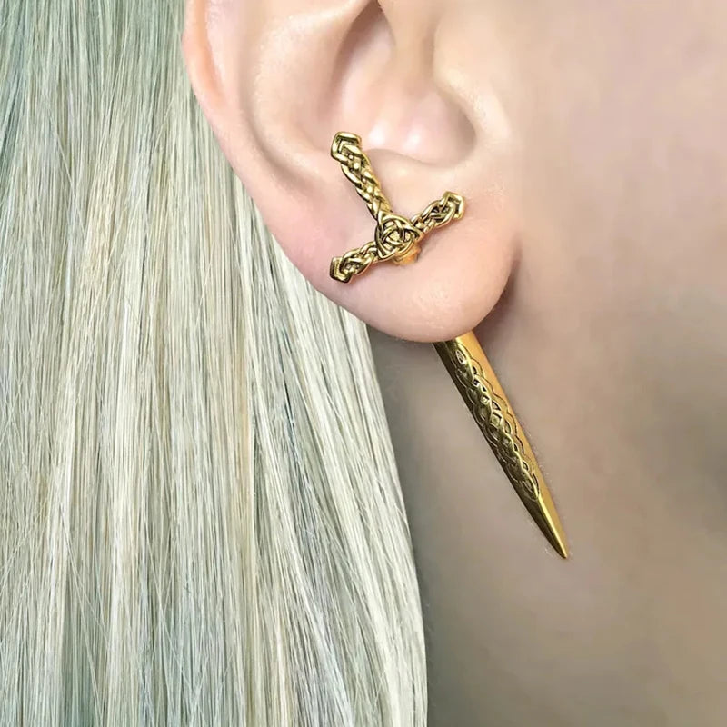 Gothic Sword Dagger Earrings – Punk Style Ear Jacket for Women & Men