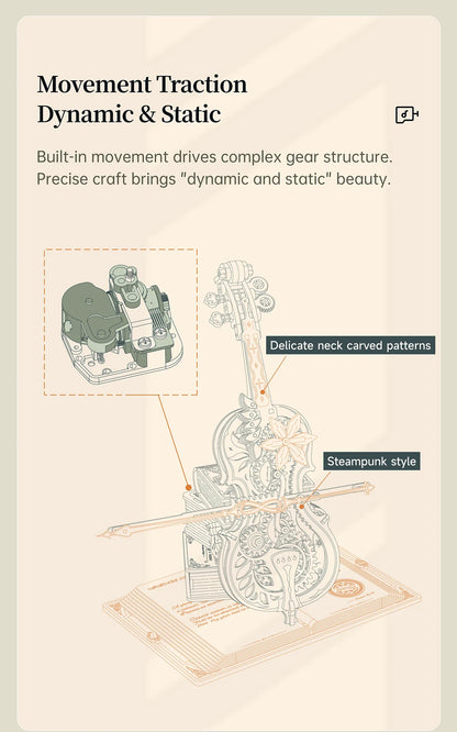 Robotime ROKR Magic Cello 3D Wooden Puzzle – Mechanical Music Box Toy