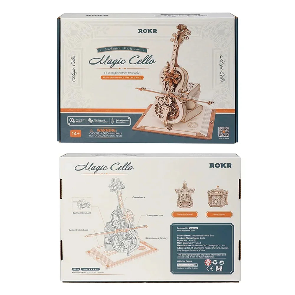 Robotime ROKR Magic Cello 3D Wooden Puzzle – Mechanical Music Box Toy