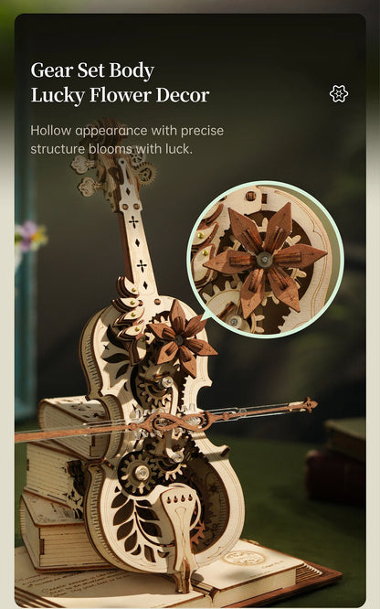 Robotime ROKR Magic Cello 3D Wooden Puzzle – Mechanical Music Box Toy