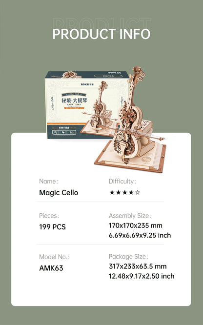 Robotime ROKR Magic Cello 3D Wooden Puzzle – Mechanical Music Box Toy