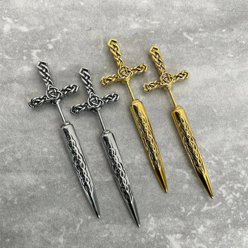 Gothic Sword Dagger Earrings – Punk Style Ear Jacket for Women & Men