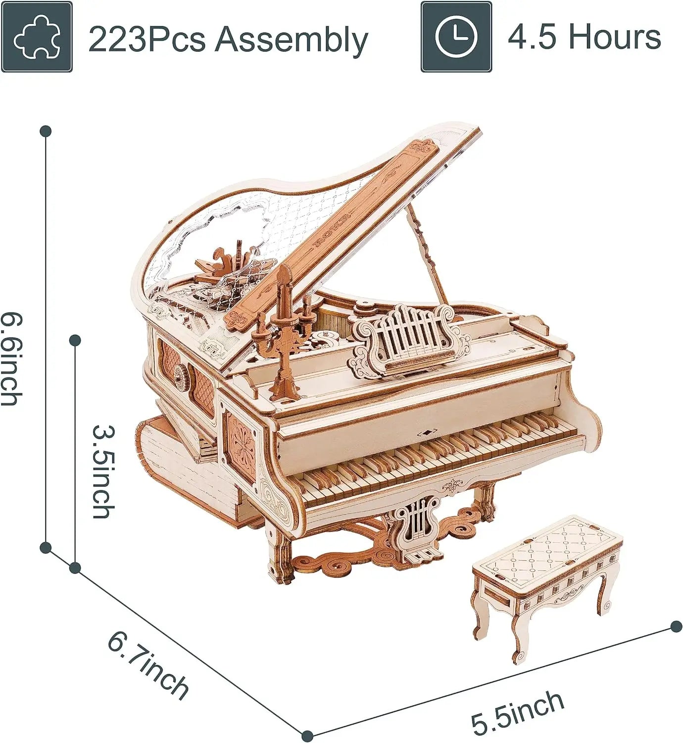 Robotime Rokr Magic Piano 3D Puzzle – Mechanical Musical Instrument Desk Decor