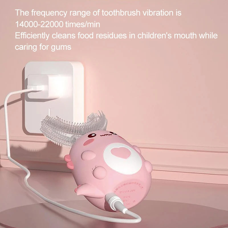 Kids' U-Shaped Smart Toothbrush – 360° Sonic, Rechargeable Silicone Electric Toothbrush for Children