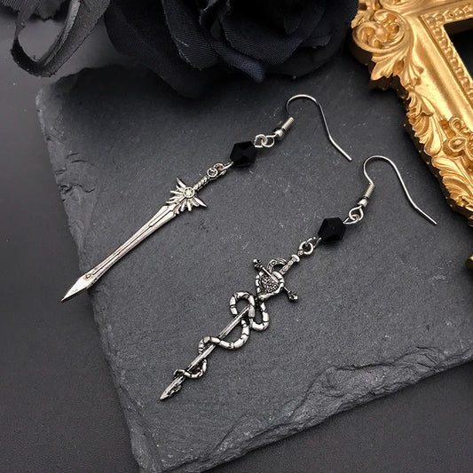 Vintage Sword & Snake Dangle Earrings – Gothic Punk Jewelry for Women