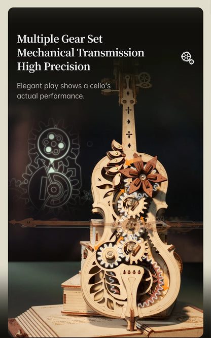 Robotime ROKR Magic Cello 3D Wooden Puzzle – Mechanical Music Box Toy