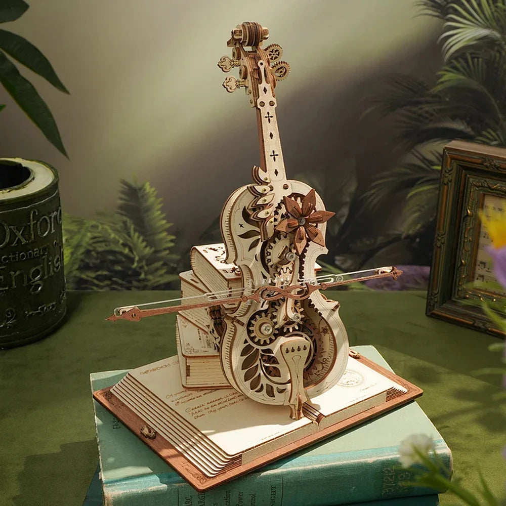 Robotime ROKR Magic Cello 3D Wooden Puzzle – Mechanical Music Box Toy