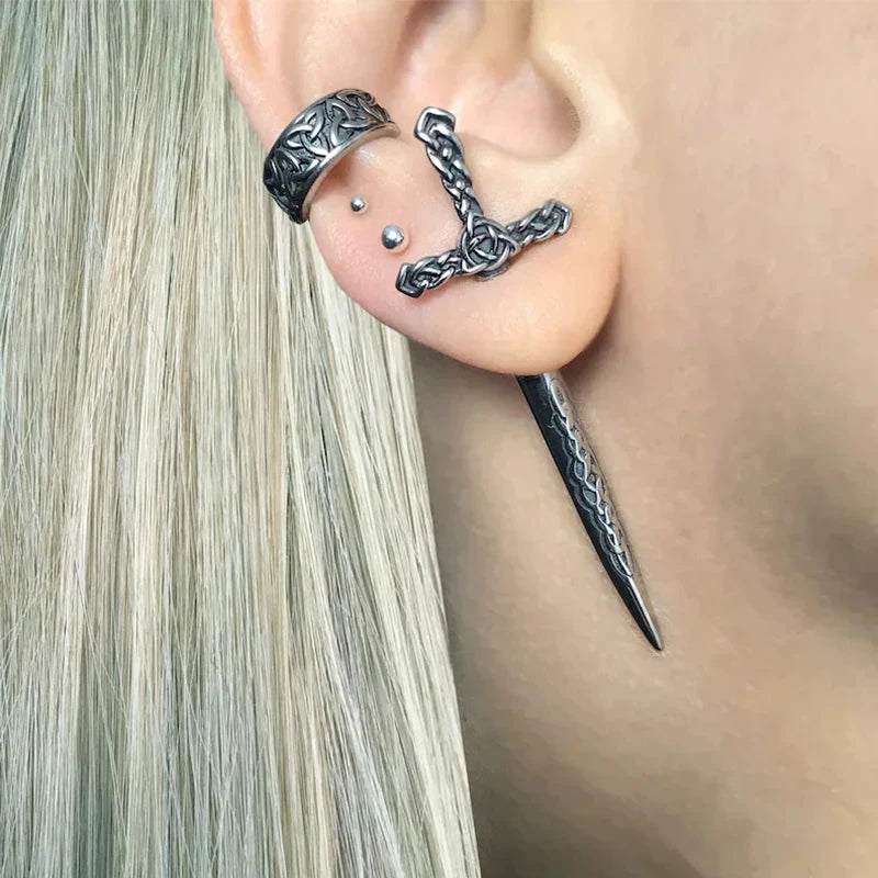 Gothic Sword Dagger Earrings – Punk Style Ear Jacket for Women & Men