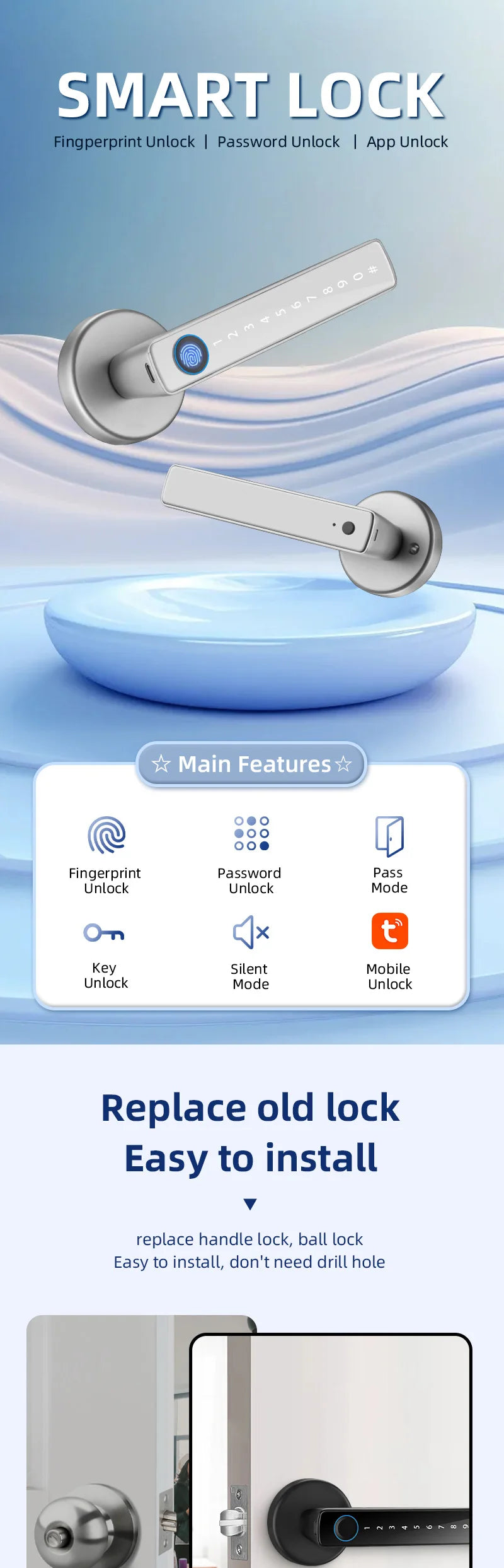 XSDTS Smart Door Lock F2 – Fingerprint, Keypad & Bluetooth Entry