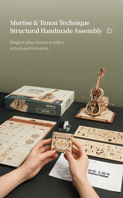 Robotime ROKR Magic Cello 3D Wooden Puzzle – Mechanical Music Box Toy